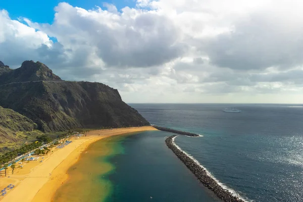 Teresitas Beach Aerial View Taken Drone Tenerife Canary Island Spain — Stok fotoğraf