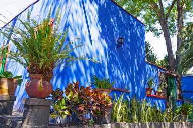 Blue House und courtyard of (La Casa Azul), historic house and art museum dedicated to the life and work of Mexican artist Frida Kahlo