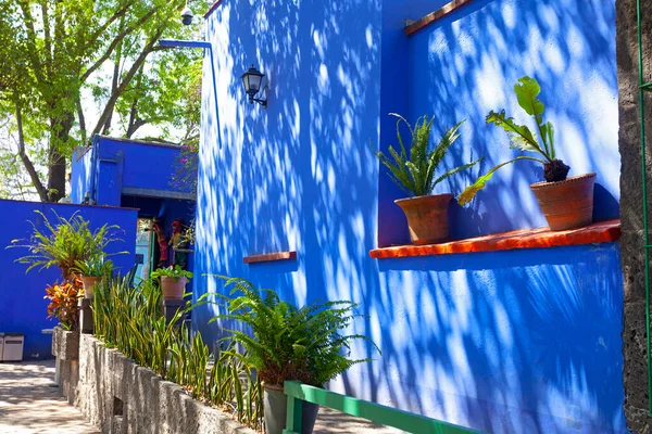 Blue House und courtyard of (La Casa Azul), historic house and art museum dedicated to the life and work of Mexican artist Frida Kahlo