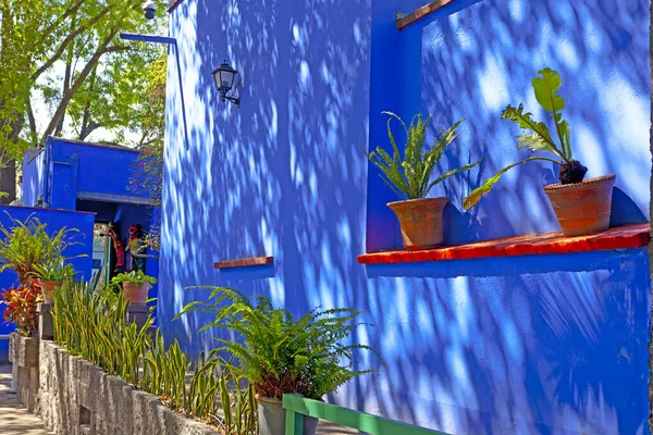 Blue House und courtyard of (La Casa Azul), historic house and art museum dedicated to the life and work of Mexican artist Frida Kahlo
