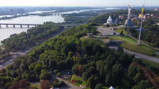 Kyivo Pecherska Lavra Fiume Dnipro All Alba Presi Con Drone — Video Stock