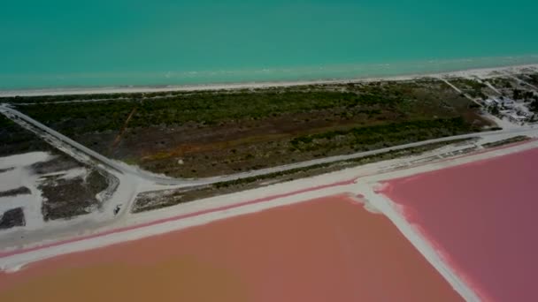 Danau Merah Muda Dan Laut Alam Las Coloradas Meksiko — Stok Video