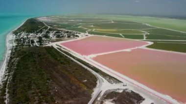 Pembe göller ve okyanus, Las Coloradas, Meksika 'da doğa.