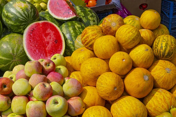 Summer Market Watermelons Melons — Photo