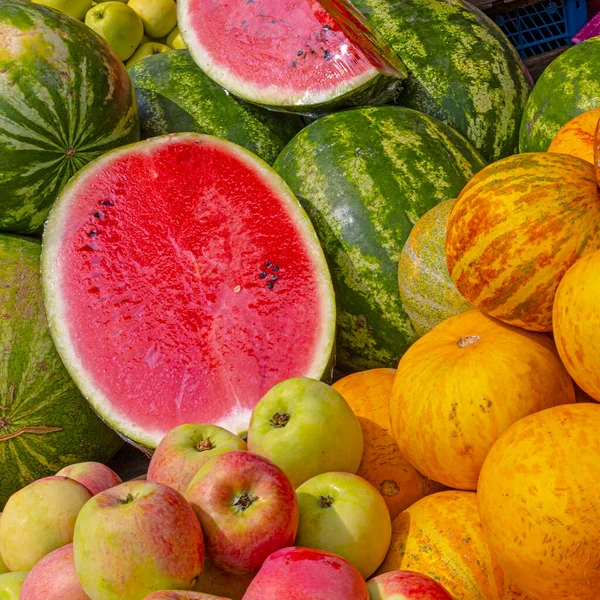 Summer Market Watermelons Melons — Stock Photo, Image
