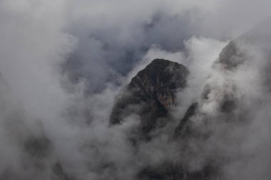 Morning mountains Andes in fog and clouds around Machu Picchu, Peru