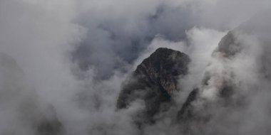 Morning mountains Andes in fog and clouds around Machu Picchu, Peru