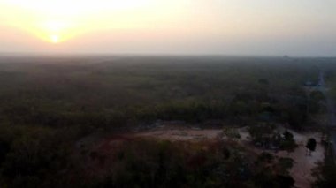 Chichen Itza pyramids and forest early morning in sunrise time