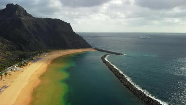 Teresitas Beach Aerial View Taken Drone Tenerife Canary Island Spain — Vídeo de Stock