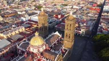 Puebla downtown taken in sunrise time with drone, Mexico