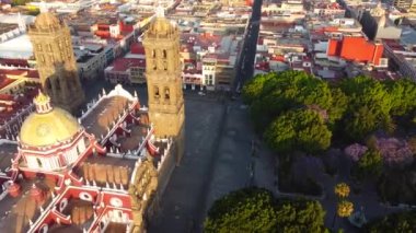 Puebla downtown taken in sunrise time with drone, Mexico
