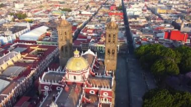 Puebla downtown taken in sunrise time with drone, Mexico