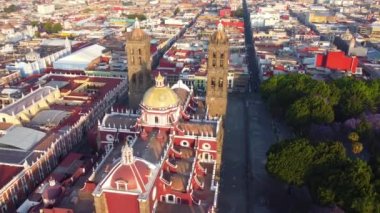 Puebla downtown taken in sunrise time with drone, Mexico