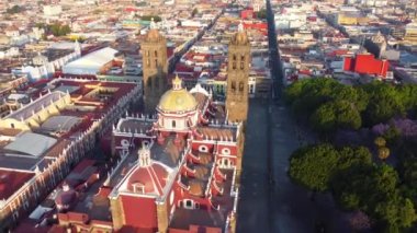 Puebla downtown taken in sunrise time with drone, Mexico