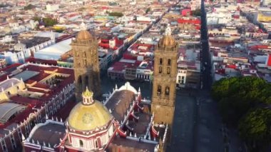 Puebla downtown taken in sunrise time with drone, Mexico