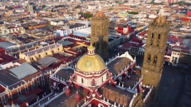 Puebla downtown taken in sunrise time with drone, Mexico