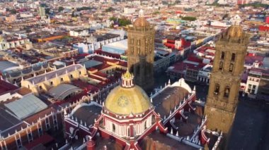 Puebla downtown taken in sunrise time with drone, Mexico