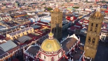 Puebla downtown taken in sunrise time with drone, Mexico