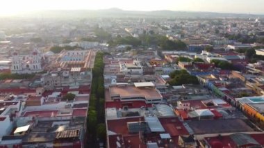 Puebla downtown taken in sunrise time with drone, Mexico