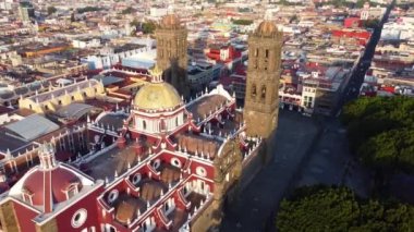 Puebla downtown taken in sunrise time with drone, Mexico