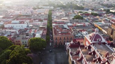 Puebla downtown taken in sunrise time with drone, Mexico