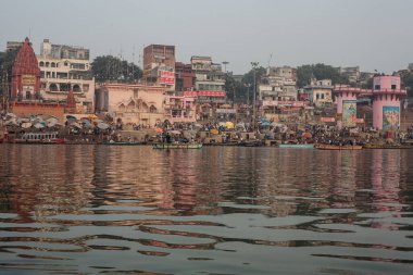 VARANASI, INDIA - November 15: Boats at the river ganges on the auspicious Maha Shivaratri festival on November 15, 2013 at Dasashwamedh ghat in Varanasi, Uttar Pradesh, India