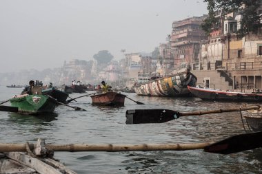 VARANASI, INDIA - November 15: Boats at the river ganges on the auspicious Maha Shivaratri festival on November 15, 2013 at Dasashwamedh ghat in Varanasi, Uttar Pradesh, India