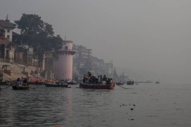 VARANASI, INDIA - November 15: Boats at the river ganges on the auspicious Maha Shivaratri festival on November 15, 2013 at Dasashwamedh ghat in Varanasi, Uttar Pradesh, India