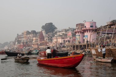 VARANASI, INDIA - November 15: Boats at the river ganges on the auspicious Maha Shivaratri festival on November 15, 2013 at Dasashwamedh ghat in Varanasi, Uttar Pradesh, India