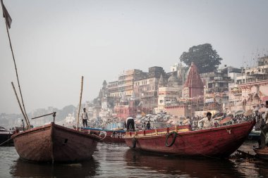 VARANASI, INDIA - November 15: Boats at the river ganges on the auspicious Maha Shivaratri festival on November 15, 2013 at Dasashwamedh ghat in Varanasi, Uttar Pradesh, India