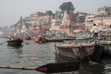 VARANASI, INDIA - November 15: Boats at the river ganges on the auspicious Maha Shivaratri festival on November 15, 2013 at Dasashwamedh ghat in Varanasi, Uttar Pradesh, India