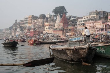 VARANASI, INDIA - November 15: Boats at the river ganges on the auspicious Maha Shivaratri festival on November 15, 2013 at Dasashwamedh ghat in Varanasi, Uttar Pradesh, India