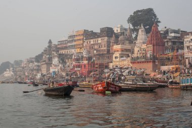 VARANASI, INDIA - November 15: Boats at the river ganges on the auspicious Maha Shivaratri festival on November 15, 2013 at Dasashwamedh ghat in Varanasi, Uttar Pradesh, India