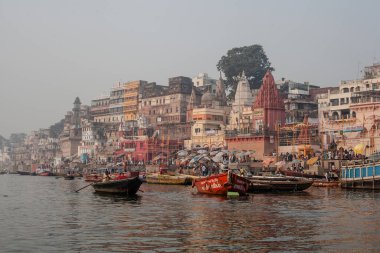 VARANASI, INDIA - November 15: Boats at the river ganges on the auspicious Maha Shivaratri festival on November 15, 2013 at Dasashwamedh ghat in Varanasi, Uttar Pradesh, India