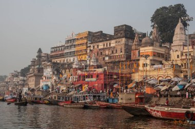 VARANASI, INDIA - November 15: Boats at the river ganges on the auspicious Maha Shivaratri festival on November 15, 2013 at Dasashwamedh ghat in Varanasi, Uttar Pradesh, India