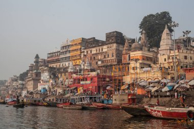 VARANASI, INDIA - November 15: Boats at the river ganges on the auspicious Maha Shivaratri festival on November 15, 2013 at Dasashwamedh ghat in Varanasi, Uttar Pradesh, India