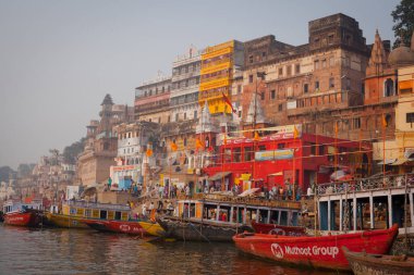 VARANASI, INDIA - November 15: Boats at the river ganges on the auspicious Maha Shivaratri festival on November 15, 2013 at Dasashwamedh ghat in Varanasi, Uttar Pradesh, India