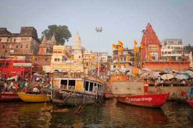 VARANASI, INDIA - November 15: Boats at the river ganges on the auspicious Maha Shivaratri festival on November 15, 2013 at Dasashwamedh ghat in Varanasi, Uttar Pradesh, India