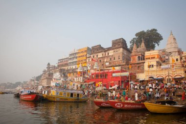 VARANASI, INDIA - November 15: Boats at the river ganges on the auspicious Maha Shivaratri festival on November 15, 2013 at Dasashwamedh ghat in Varanasi, Uttar Pradesh, India