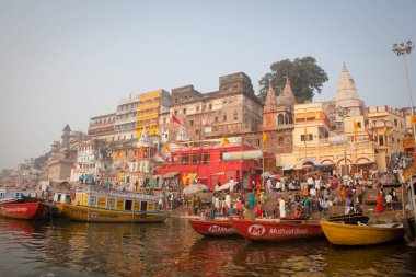 VARANASI, INDIA - November 15: Boats at the river ganges on the auspicious Maha Shivaratri festival on November 15, 2013 at Dasashwamedh ghat in Varanasi, Uttar Pradesh, India
