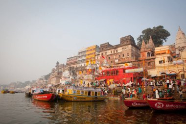VARANASI, INDIA - November 15: Boats at the river ganges on the auspicious Maha Shivaratri festival on November 15, 2013 at Dasashwamedh ghat in Varanasi, Uttar Pradesh, India