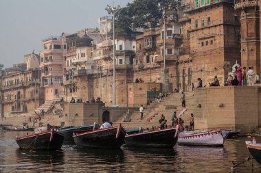 VARANASI, INDIA - November 15: Boats at the river ganges on the auspicious Maha Shivaratri festival on November 15, 2013 at Dasashwamedh ghat in Varanasi, Uttar Pradesh, India 