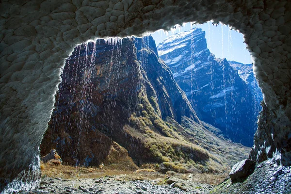 Melting glacier on the way to Annapurna Base Camp in Nepal Himalayas