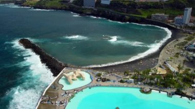 Aerial landscape with Puerto de la Cruz, Atlantic Ocean coast, Tenerife, Canary island, Spain