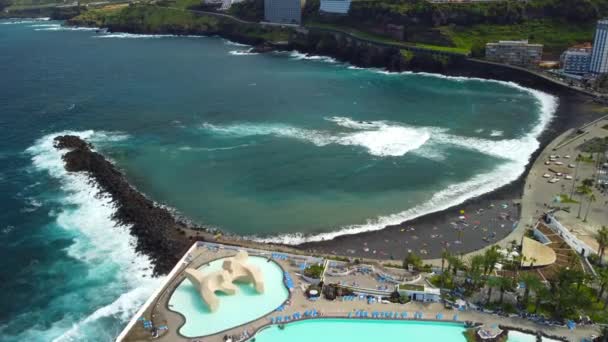 Aerial Landscape Puerto Cruz Atlantic Ocean Coast Tenerife Canary Island — Vídeos de Stock