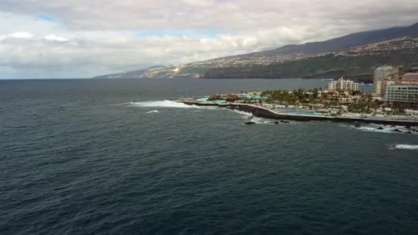 Aerial Landscape Puerto Cruz Atlantic Ocean Coast Tenerife Canary Island — ストック動画
