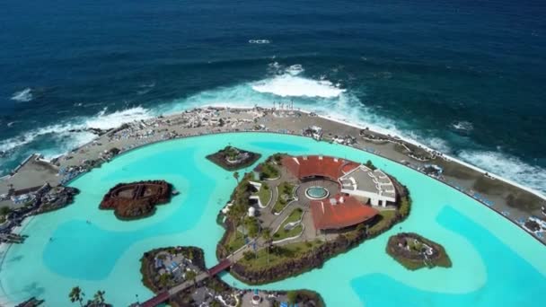 Aerial Landscape Puerto Cruz Atlantic Ocean Coast Tenerife Canary Island — Vídeos de Stock