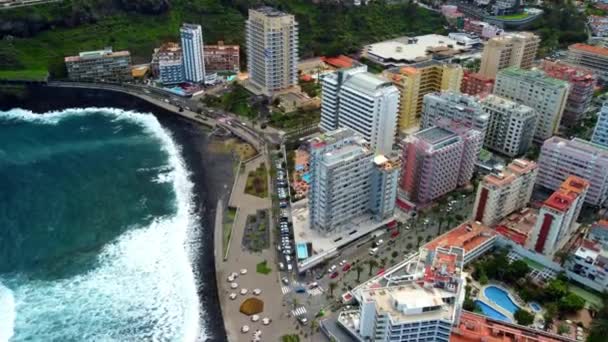 Aerial Landscape Puerto Cruz Atlantic Ocean Coast Tenerife Canary Island — 图库视频影像