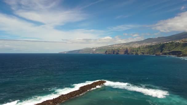 Aerial Landscape Puerto Cruz Atlantic Ocean Coast Tenerife Canary Island — Stockvideo