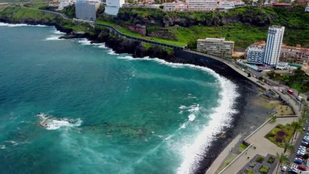 Aerial Landscape Puerto Cruz Atlantic Ocean Coast Tenerife Canary Island — 图库视频影像